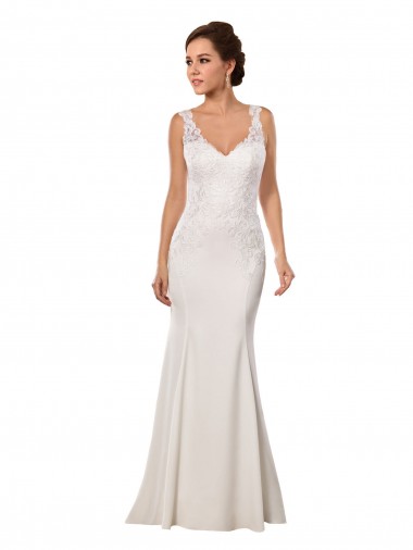 Purchase V-Neck Mermaid Crepe Wedding Dress with Lace Bodice