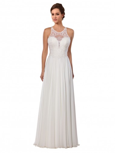 Purchase Illusion Neck A-Line Lace and Chiffon Beach Wedding Dress