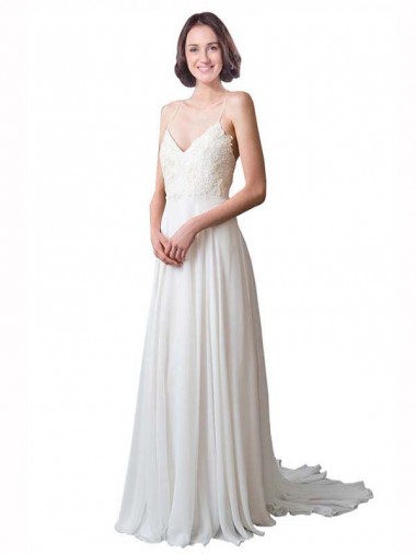 Purchase Spaghetti Straps V-Neck A-Line Chiffon Beach Wedding Dress