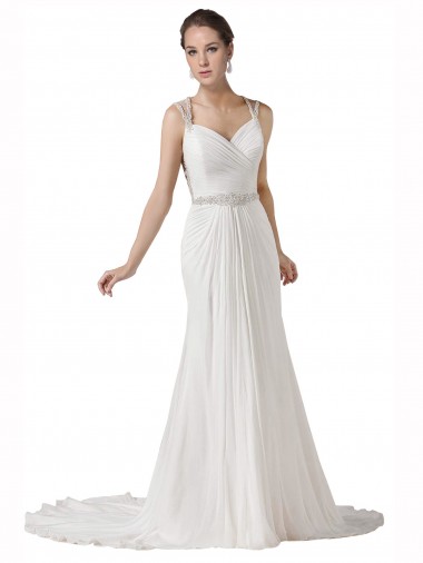 Purchase Sweetheart Sheath Chiffon Beach Wedding Dress with Beaded Belts