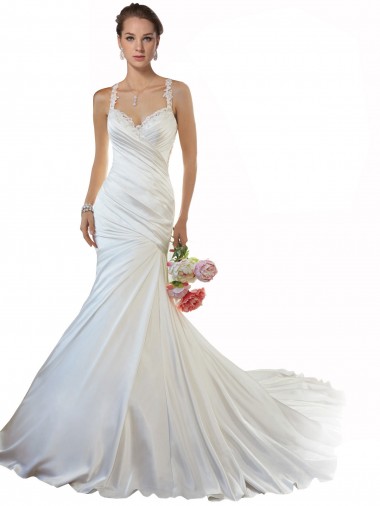 Purchase Sweetheart Mermaid Satin Beach Wedding Dress with Illusion Lace Back