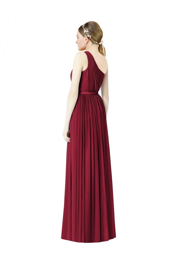 One Shoulder Full Length Long Chiffon Bridesmaid Dress.