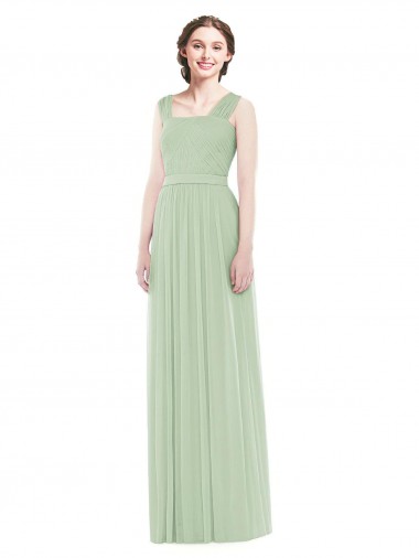 Purchase Sleeveless Chiffon Long Bridesmaid Dress with Shoulder Straps