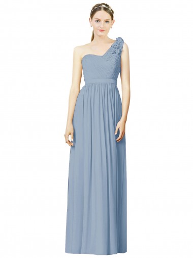 Purchase Flower Shoulder Draped One Shoulder Chiffon Bridesmaid Dress