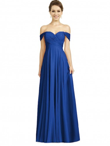 Purchase Off the Shoulder Draped Chiffon Maxi Bridesmaid Dress