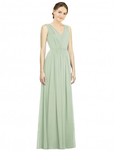 Purchase Natural Waist V-Neck Draped Chiffon Bridesmaid Dress
