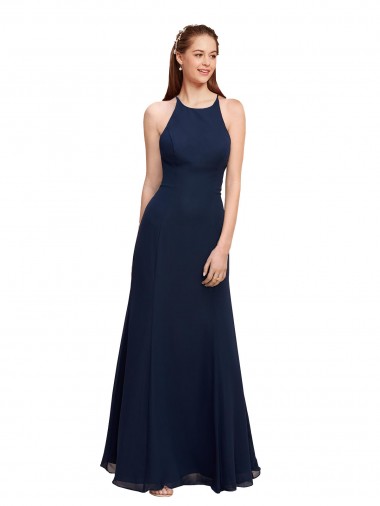 Purchase High Halter Fit and Flare Long Chiffon Bridesmaid Dress / Prom Dress with Criss Cross Low Back