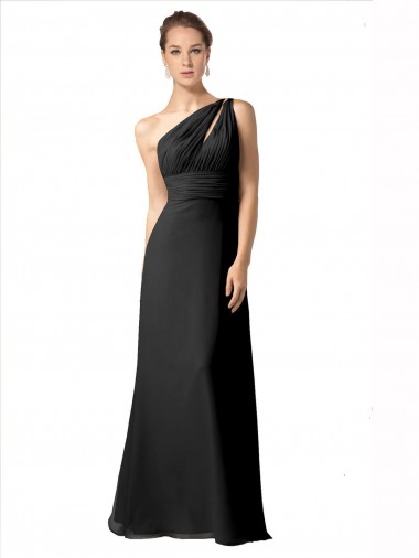 Purchase One Shoulder Full Length Chiffon Bridesmaid Dress with Shirred Bodice