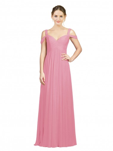 Purchase Sweetheart Long Chiffon Bridesmaid Dress with Off the Shoulder Straps