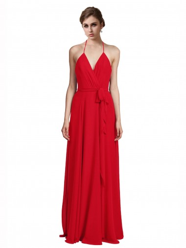 Purchase V-Neck Spaghetti Halter Strap Chiffon Bridesmaid Dress