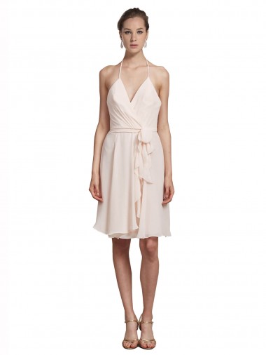Purchase Short Knee Length Wrap Chiffon Halter Bridesmaids Dress