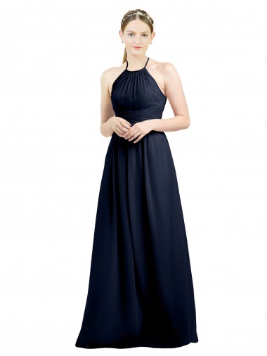 Purchase Halter High Neck Long Chiffon Bridesmaid Dress with Open Back