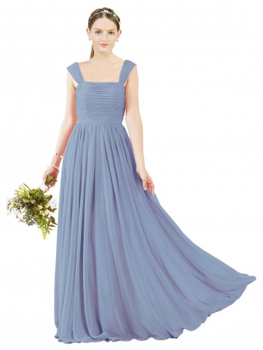 Purchase Square Neckline Sexy Open Back Long Chiffon Bridesmaid Dress