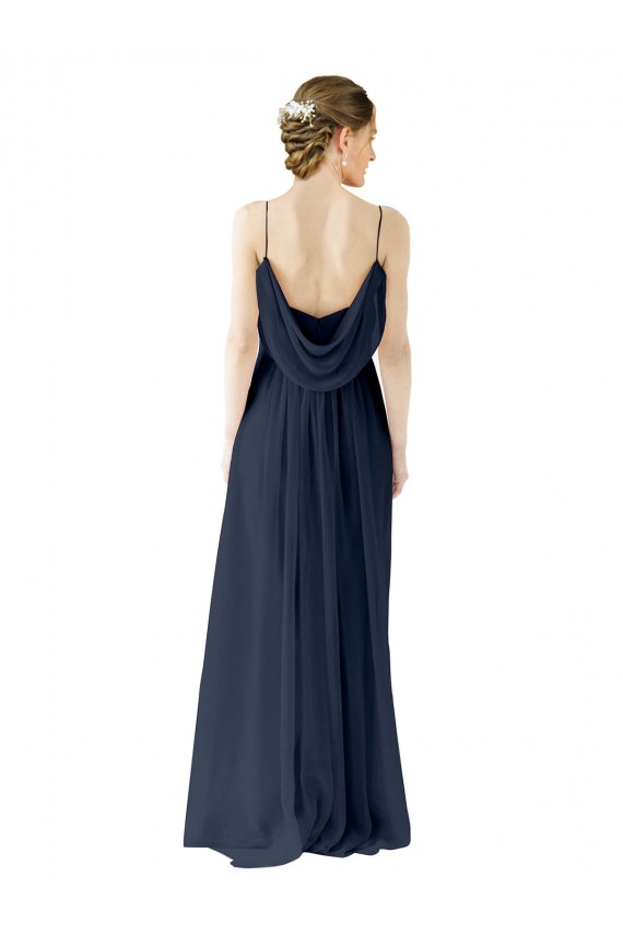 Spaghetti Straps Open Back Long Chiffon Bridesmaid Dress