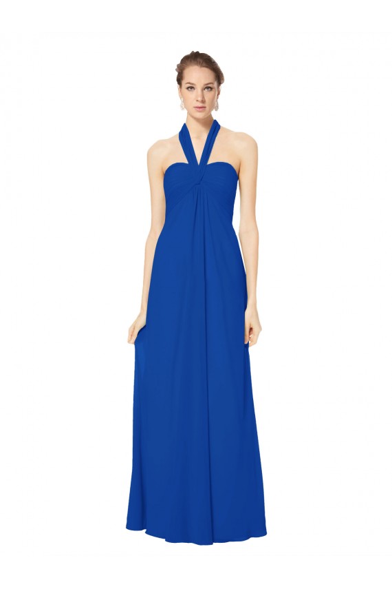Sleeveless Long Chiffon Empire Gown with Pleated Halter Straps