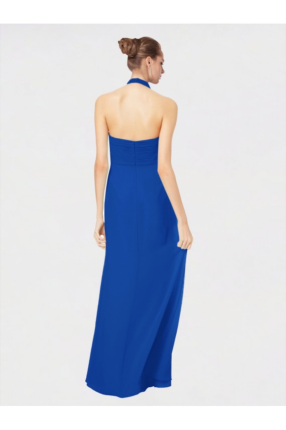 Sleeveless Long Chiffon Empire Gown with Pleated Halter Straps