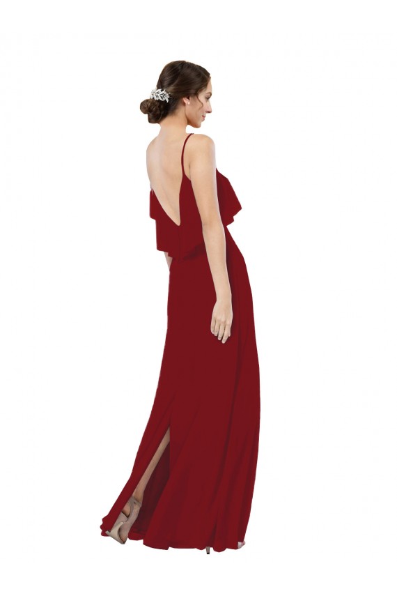 Scoop Neck Chiffon Bridesmaid Dress with Spaghetti Straps and Low Back
