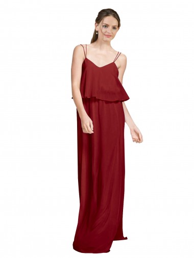 Purchase Long Chiffon Bridesmaid Dress with Slim Straps and Open Back