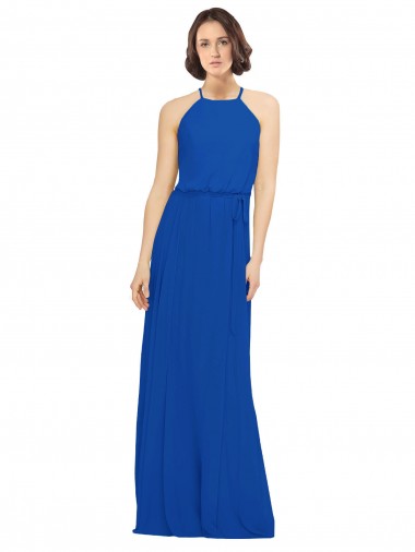 Purchase Long Jewel Neckline Chiffon Bridesmaids Dress wit Chiffon Tie Sash