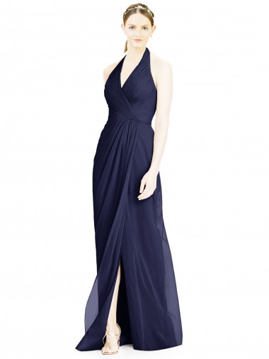 Purchase V-Neck Halter Chiffon Bridesmaid Dress with Side Front Slit