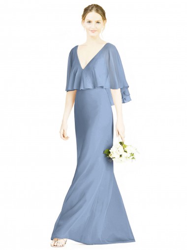 Purchase V-Back Trumpet Chiffon Bridesmaid Dress with Draped Cape Overlay