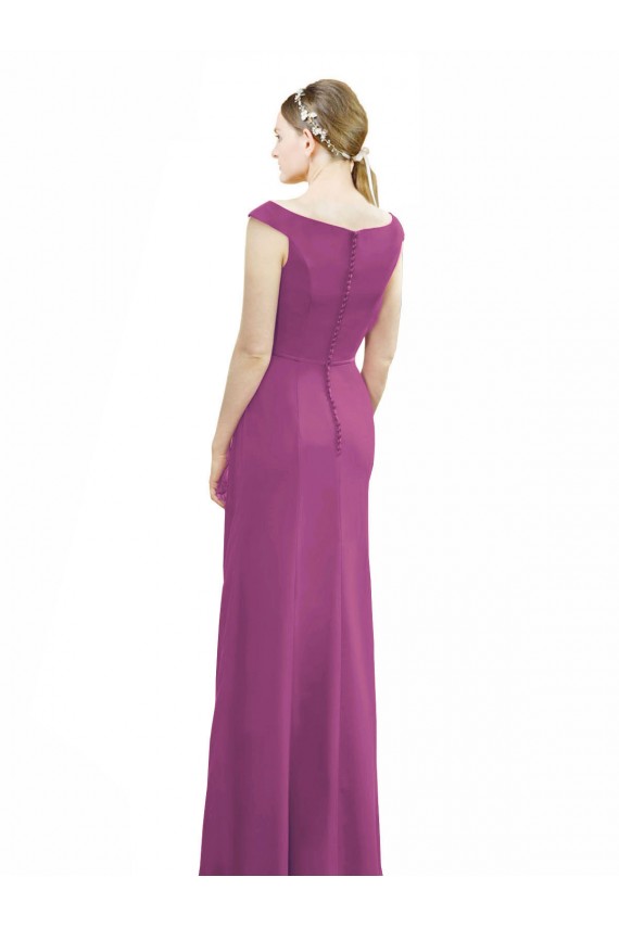 Full Length Long Chiffon Bridesmaid Dress with Boat Neck