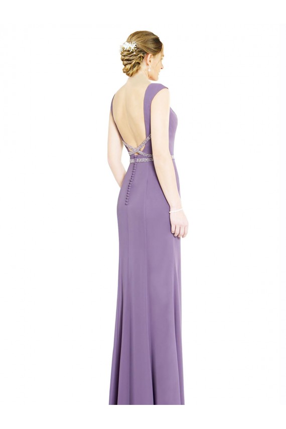 Long Chiffon Bridesmaid Dress with Boat Neckline and Keyhole