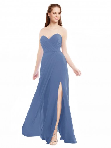 Purchase Classic Strapless Bridesmaids Dress with Draped Sweetheart Bodice and Side Slit