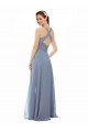 High Neck Chiffon Bridesmaid Dress with Draped Bodice & Pockets