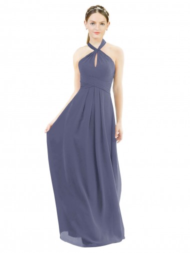 Purchase High Halter Neck Chiffon Bridesmaid Dress with Twist-Tie