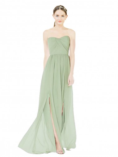 Purchase Strapless Draped Bodice Maxi Bridesmaid Dress with Front Slits
