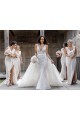 Chiffon Long Champagne Bridesmaid Dresses with Sexy High Slit and Front Ruffles
