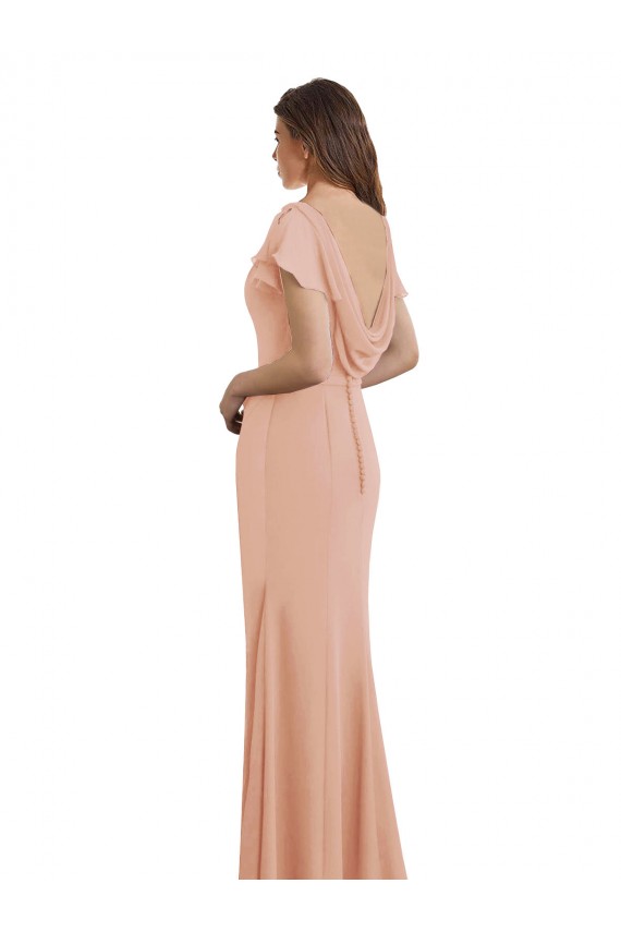 Cap Sleeves Long Chiffon Bridesmaid Dress / Prom Dress with Low V-Back