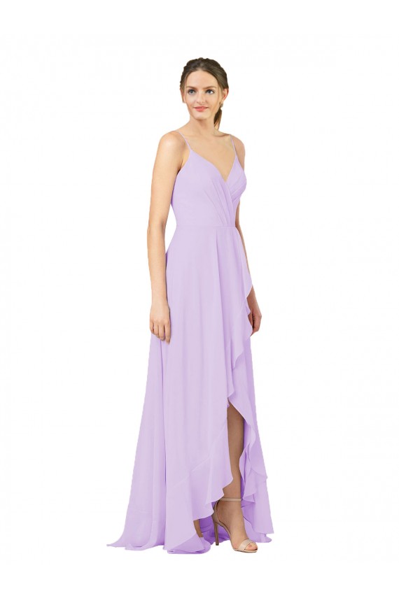 High-Low Chiffon Bridesmaid Dress with Ruffle Detail