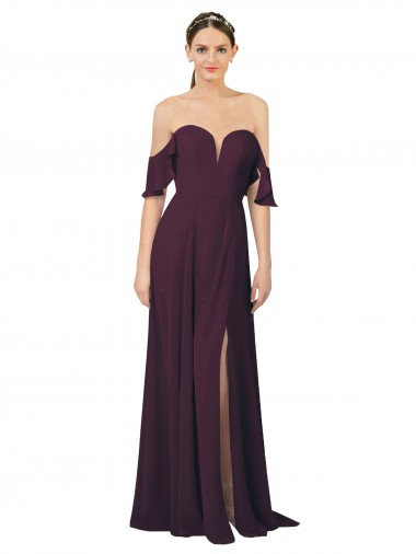 Purchase Romantic Off-Shoulder Chiffon Bridesmaid Dress with Plunging V-Neck