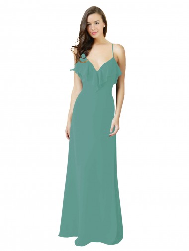 Purchase Full Length Chiffon Bridesmaid Dress with Ruffled V-Neckline