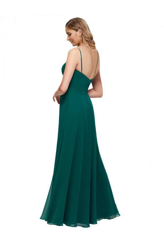 Chiffon Bridesmaid Dress with Pleated Bodice and Straps