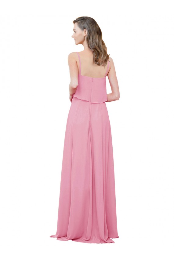 Spaghetti Strap Chiffon Bridesmaids Dress with Ruffle Overlay
