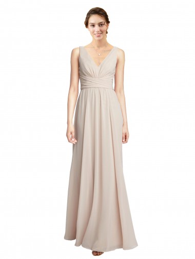 Purchase Long V-Neck Chiffon Bridesmaids Dress with Double Straps