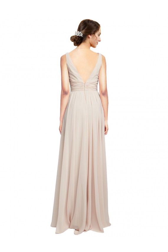 Long V-Neck Chiffon Bridesmaids Dress with Double Straps