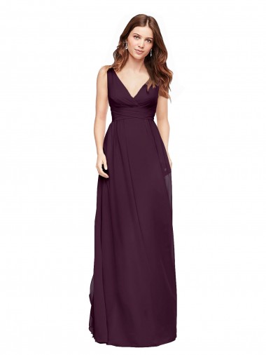 Purchase Plunging V-Neckline Long Chiffon Bridesmaid Dress with Deep V-Back