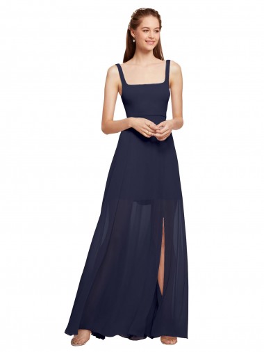 Purchase Squre Necked Long Chiffon Bridesmaid Dress with Front Slit