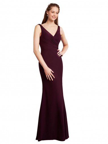 Purchase Floor Length Fluted Chiffon Dress with Draped Bodice and V-Neckline