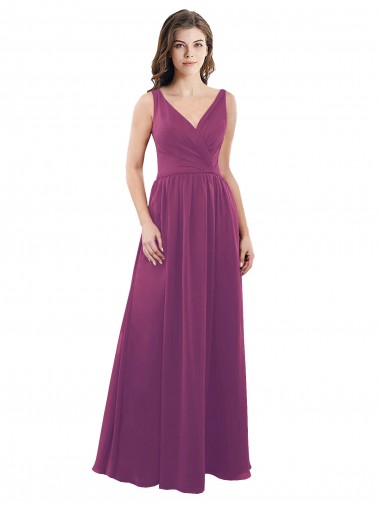 Purchase Long Chiffon A-Line Bridesmaid Dress with V-Neck Wrap Bodice