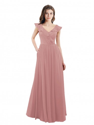 Purchase Chiffon A-Line Bridesmaid Dress with V-Neck Wrap Bodice