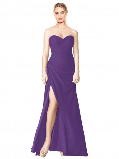 Purchase Strapless Chiffon Bridesmaid Dress with Pleated Wrap Bodice and Side Slit