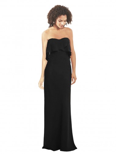 Purchase Strapless Chiffon Bridesmaid Dress with cascading Flounce Crop Top Bodice