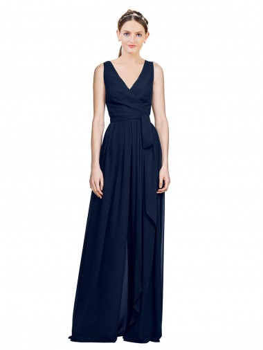 Purchase V-Neck Ruched Chiffon Bridesmaid Dress with Waistband