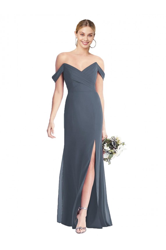 Off the Shoulder Criss Cross Bodice Trumpet Chiffon Bridesmaid Dress