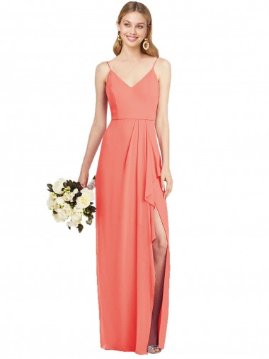 Purchase Spaghetti Strap Draped Skirt Chiffon Bridesmaid Dress with Front Slit